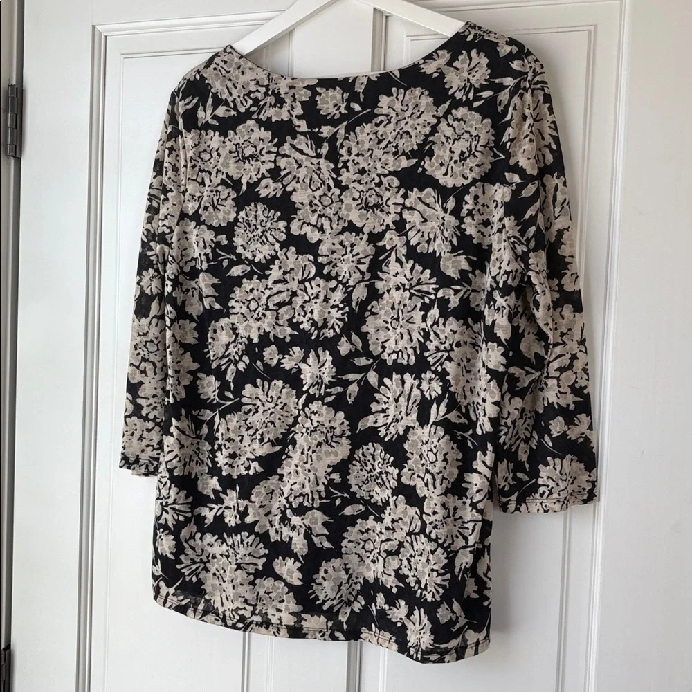 Y2K Croft & Barrow Floral Navy and Cream Top Blouse large - Picture 5 of 5